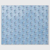 Dolfijnen en bloemen op blauw cadeaupapier (Vlak)