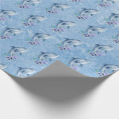 Dolfijnen en bloemen op blauw cadeaupapier (Hoek)