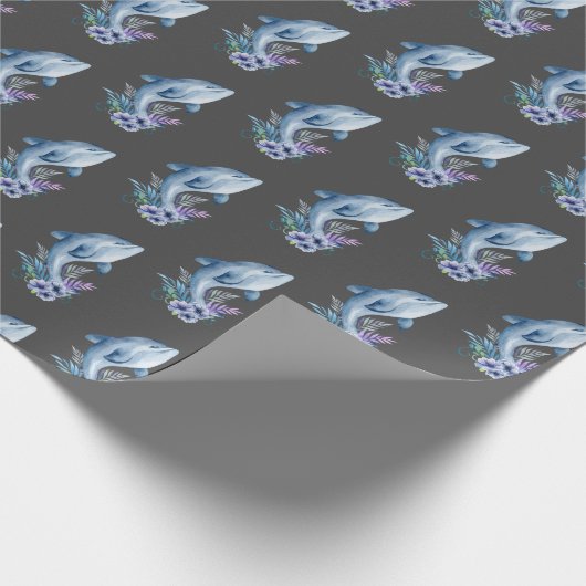 Dolfijnen en bloemen op grijs cadeaupapier (Hoek)