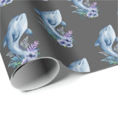 Dolfijnen en bloemen op grijs cadeaupapier (Rol Hoek)