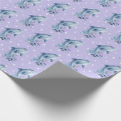 Dolfijnen en bloemen op pokadots cadeaupapier (Hoek)