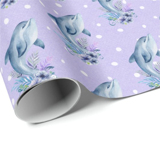 Dolfijnen en bloemen op pokadots cadeaupapier (Rol Hoek)
