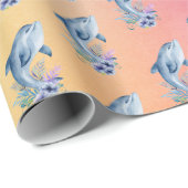 Dolfijnen en bloemen op regenboog achtergrond cadeaupapier (Rol Hoek)