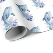 Dolfijnen en Bloemen Op Wit Cadeaupapier (Rol Hoek)