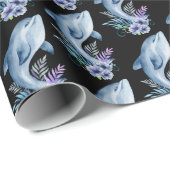 Dolfijnen en bloemen op zwart cadeaupapier (Rol Hoek)