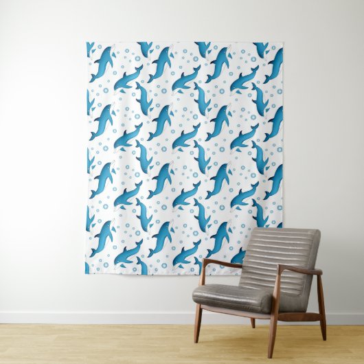Dolfijnen en bubbels op wit. Bosbouw Wandkleed (In situ)