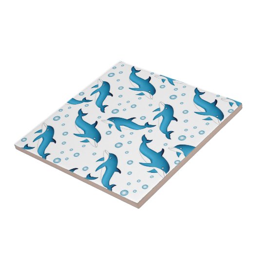 Dolfijnen en bubbels op wit. Keramische tegel Tegeltje (Zijkant)