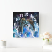 Dolfijnen en fractale kristallen vierkante klok (Huis)