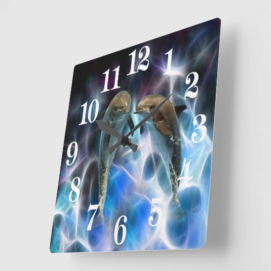 Dolfijnen en fractale kristallen vierkante klok (Hoek)