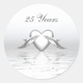 Dolfijnen en Hart Zilveren Verjaardag Ronde Sticker (Voorkant)