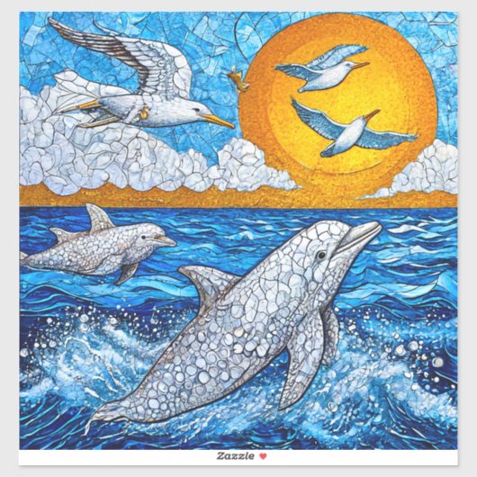 Dolfijnen en meeuwen sticker (Vel)