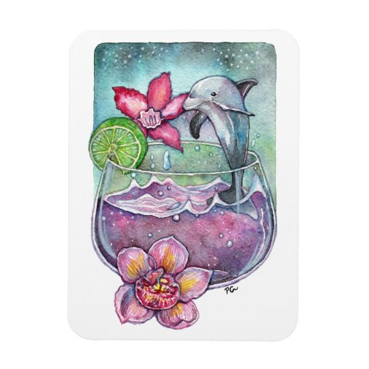 Dolfijnen en orchideeën magneet (Verticaal)