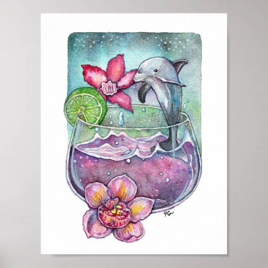 Dolfijnen en orchideeën poster (Voorkant)
