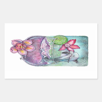 Dolfijnen en orchideeën rechthoekige sticker