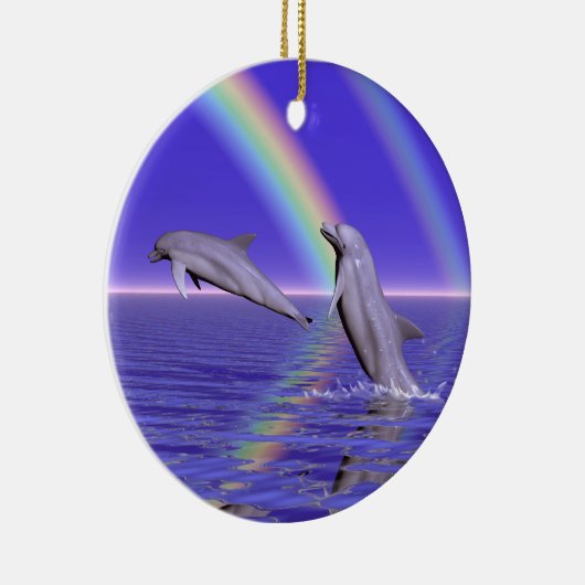 Dolfijnen en regenboog keramisch ornament (Rechts)