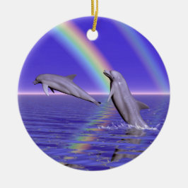 Dolfijnen en regenboog keramisch ornament