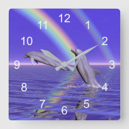 Dolfijnen en regenboog vierkante klok