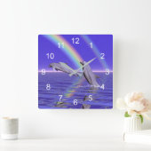 Dolfijnen en regenboog vierkante klok (Huis)
