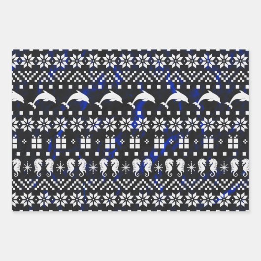 Dolfijnen en Seapaarden Blue Kerstmis gevlekt Inpakpapier Vel (Voorkant)