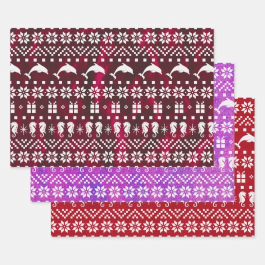 Dolfijnen en Seapaarden Kerstmis gevlekt Inpakpapier Vel (Set)