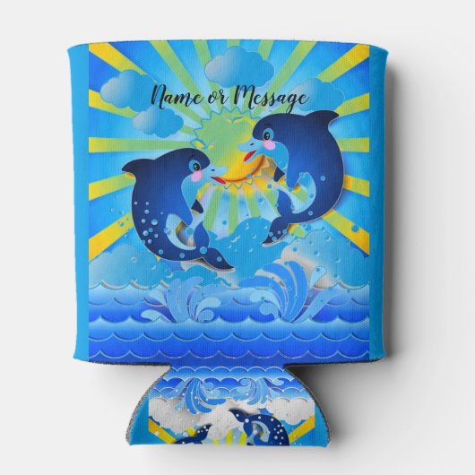 Dolfijnen en Sun personaliseren Jouw naam of tekst Blikjeskoeler (Achterkant)