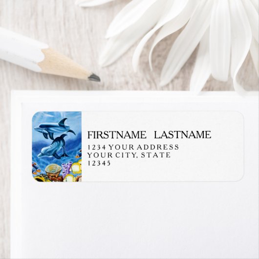Dolfijnen en Tropische Vis Kunst Etiket (Insitu)