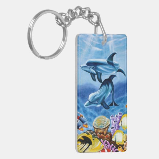 Dolfijnen en tropische viskunst sleutelhanger (Voorkant Links)