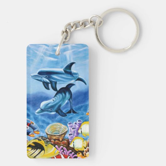 Dolfijnen en tropische viskunst sleutelhanger (achterkant)