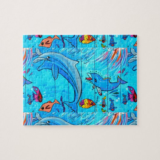 dolfijnen en tropische vispuzzel legpuzzel (Horizontaal)