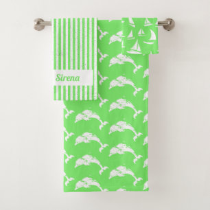 Dolfijnen en zeilboten, groen wit bad handdoek