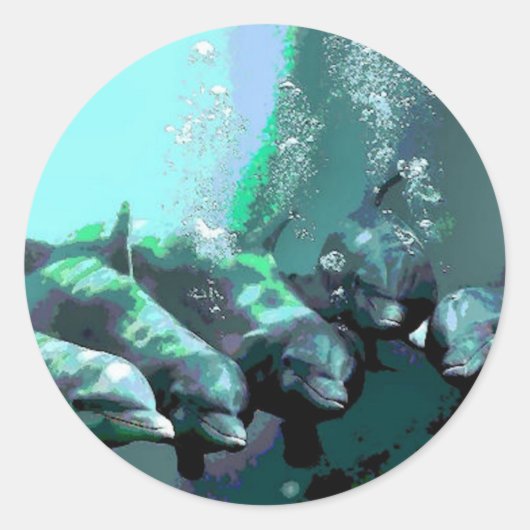 Dolfijnen glimlachen ronde sticker (Voorkant)