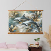 Dolfijnen Gouden Botanisch Dreamscape Hangend Wandkleed (Slaapkamer)