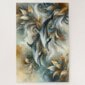 Dolfijnen Gouden Botanisch Dreamscape Legpuzzel (Verticaal)