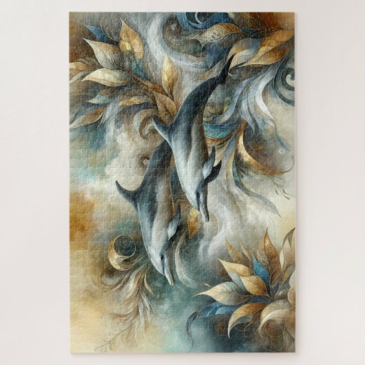 Dolfijnen Gouden Botanisch Dreamscape Legpuzzel (Verticaal)