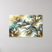Dolfijnen Gouden Botanische Droomlandschap Canvas Afdruk (Voorkant)
