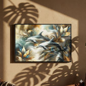 Dolfijnen Gouden Botanische Droomlandschap Canvas Afdruk