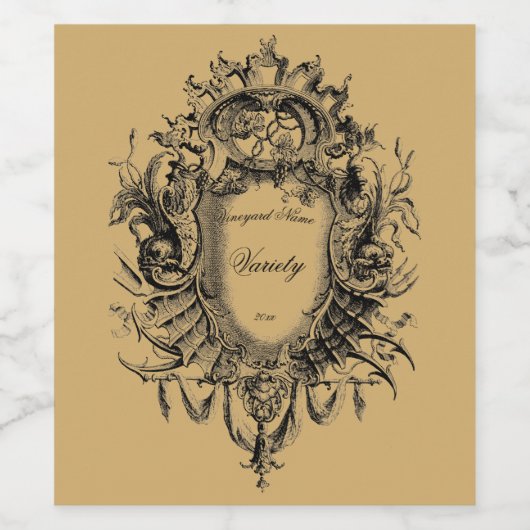 Dolfijnen & Grapevine Cartouche Sjabloon Wijn Etiket (Enkel label)