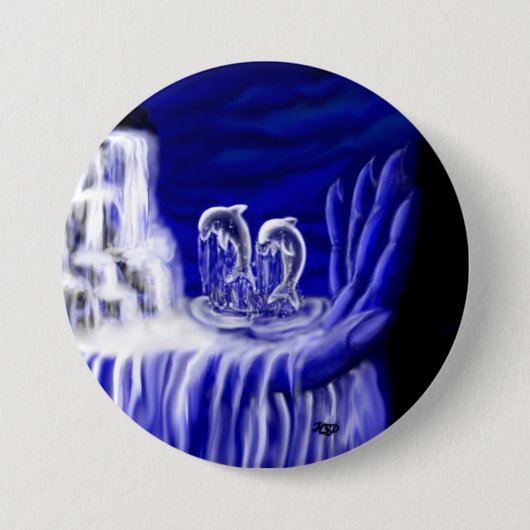 Dolfijnen, hand van Times Ronde Button 7,6 Cm (Voorkant)