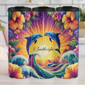 Dolfijnen houden van zonsondergang tropisch paradi thermosbeker