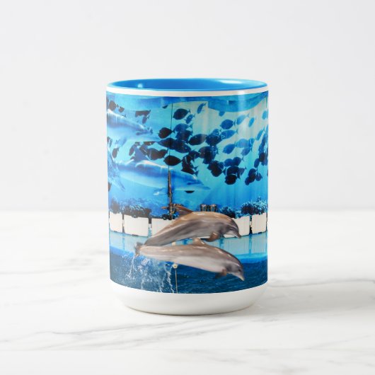 Dolfijnen in beweging tweekleurige koffiemok (Center)