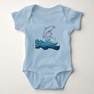 Dolfijnen in de golven Baby Jersey Bodysuit, wit Romper