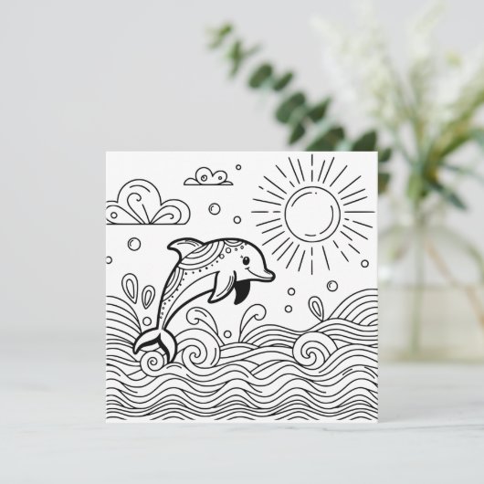 Dolfijnen in de golven | Kleurplaat van kind (Staand voorkant)