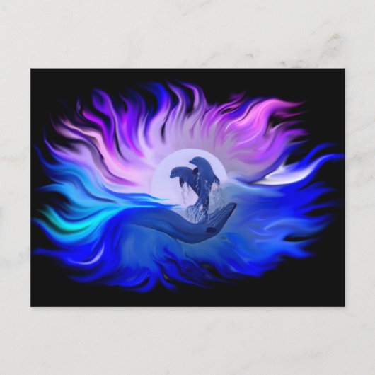 Dolfijnen in de maan briefkaart (Voorkant)