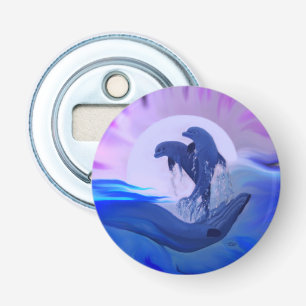 Dolfijnen in de maan button flesopener