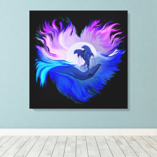 Dolfijnen in de maan canvas afdruk (Insitu (Houten vloer))