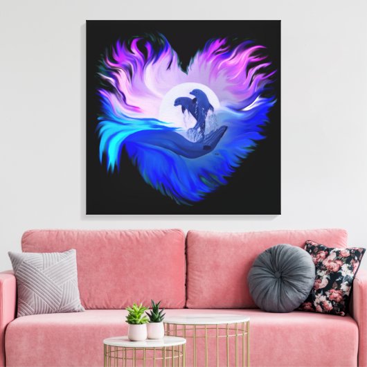 Dolfijnen in de maan canvas afdruk (Insitu (Woonkamer))