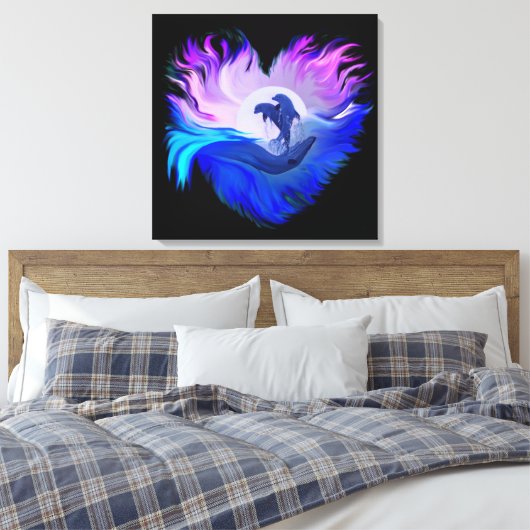 Dolfijnen in de maan canvas afdruk (Insitu (Slaapkamer))