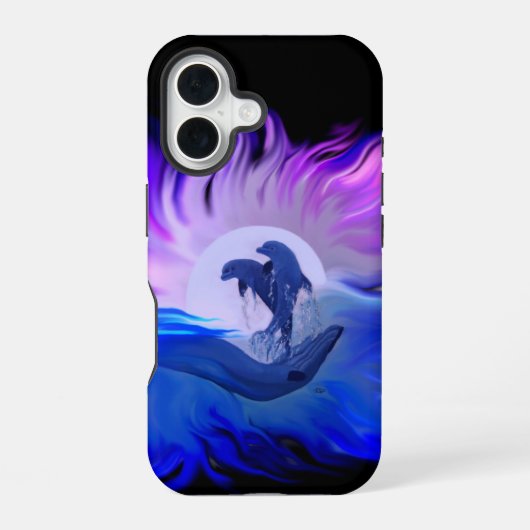 Dolfijnen in de maan iPhone 16 hoesje (Achterkant)