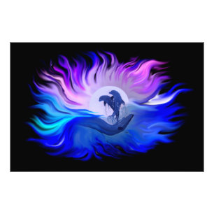 Dolfijnen in de Moonligh Foto Uitbreiding Foto Afdruk