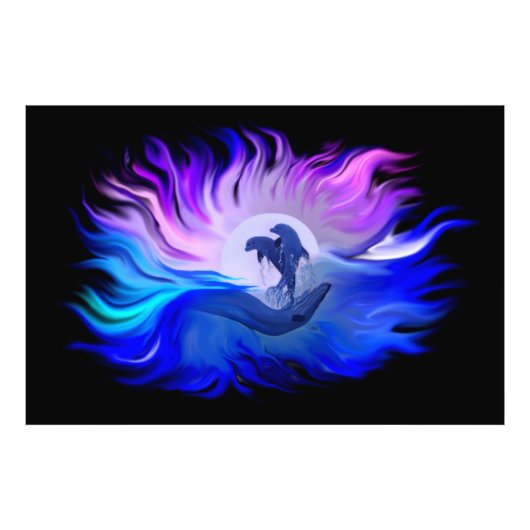 Dolfijnen in de Moonligh Foto Uitbreiding Foto Afdruk (Voorkant)